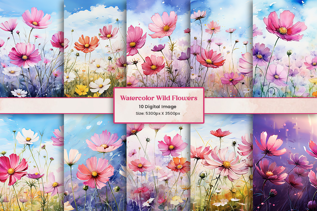 Watercolor wildflowers seamless pattern background