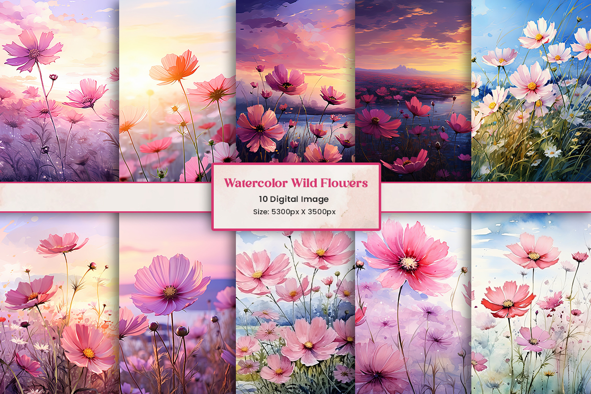 Hand painted watercolor wildflowers seamless pattern background