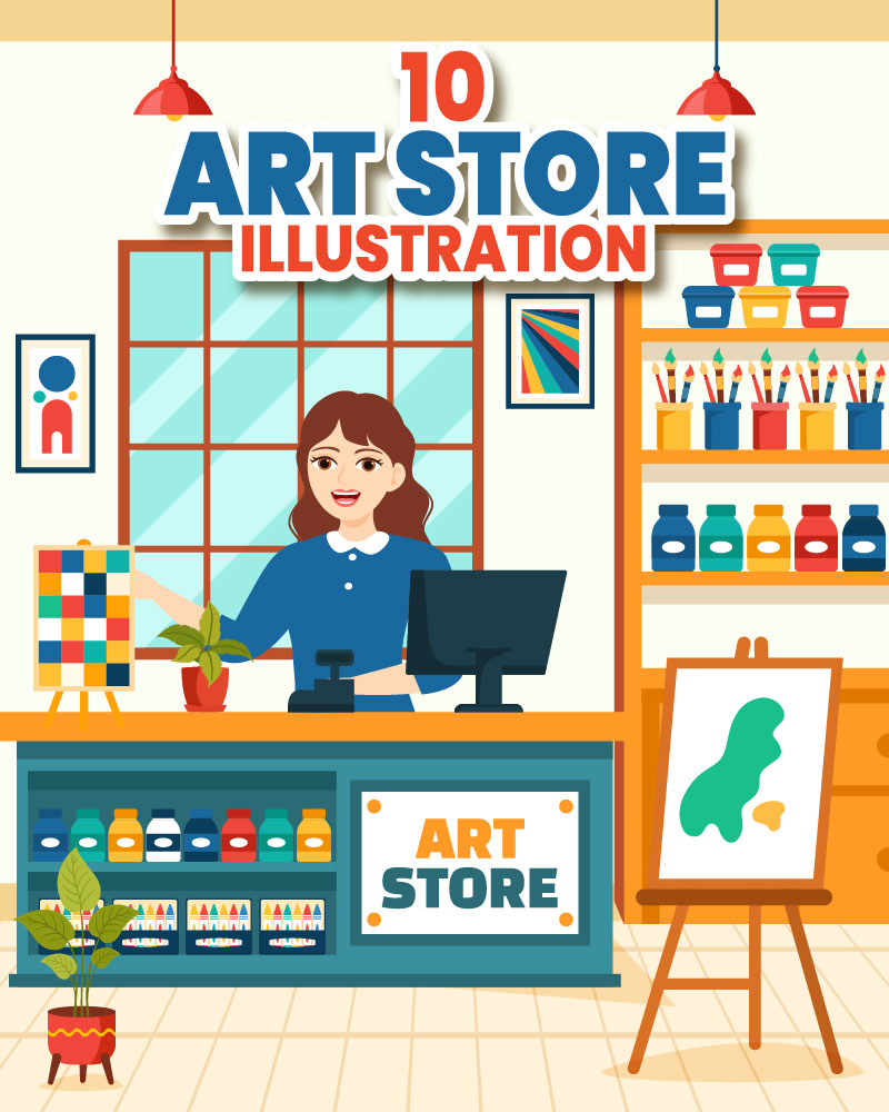 10 Art Store Vector Illustration