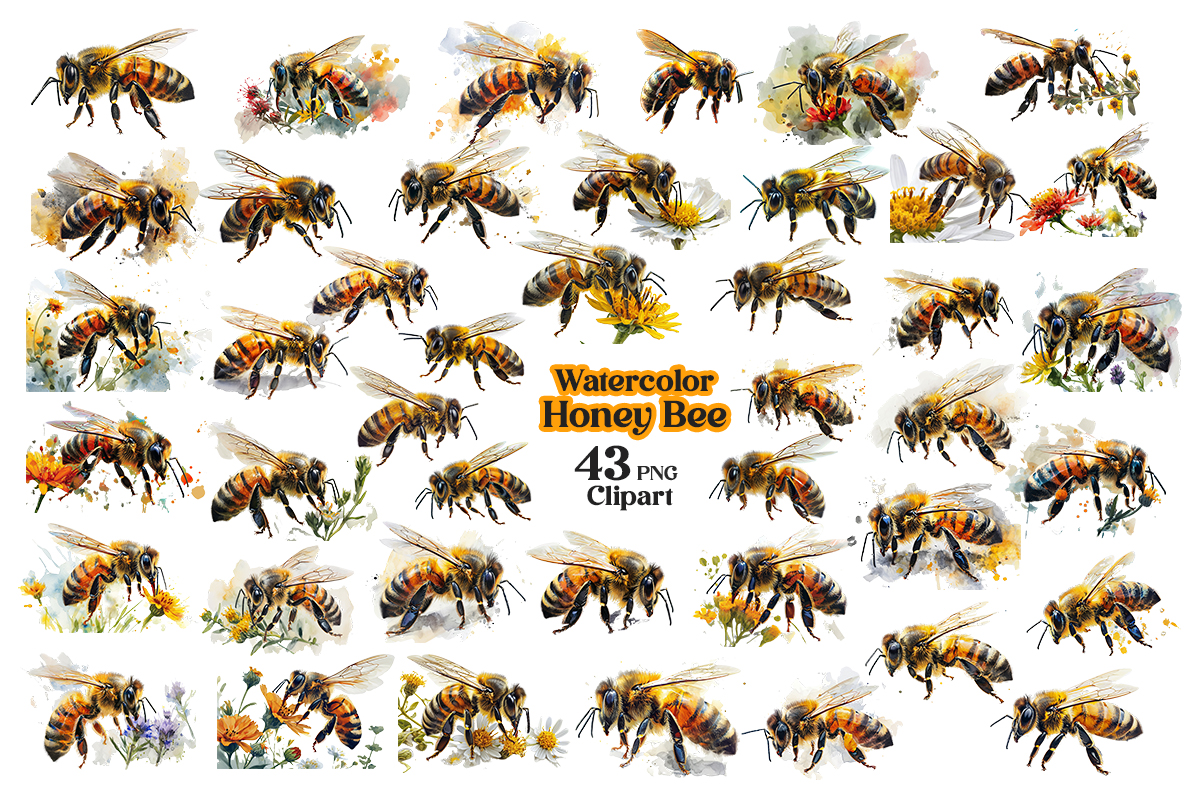 Beautiful watercolor honey bee sublimation clipart illustration