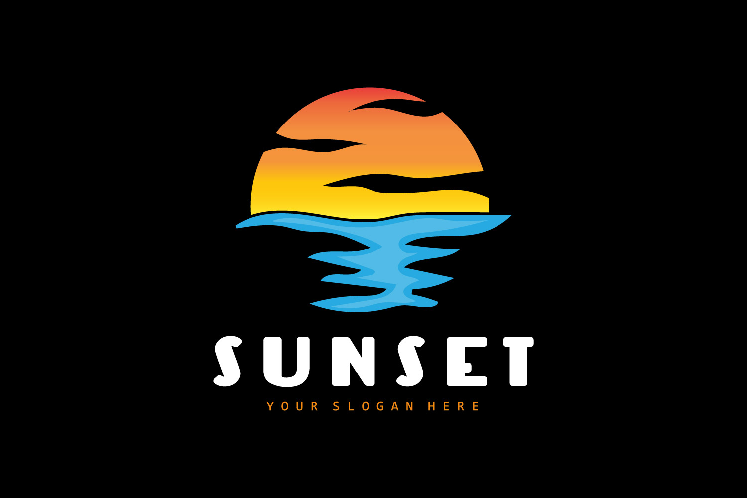 Sunset Logo Beach River Vector DesignV2