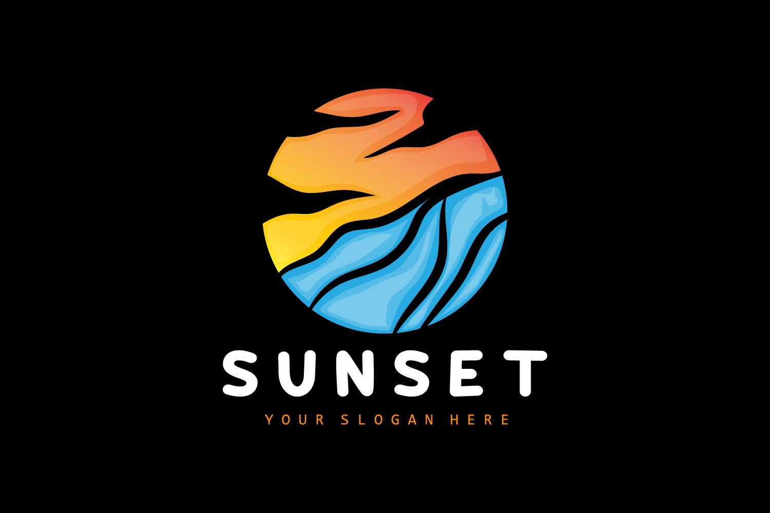 Sunset Logo Beach River Vector DesignV4
