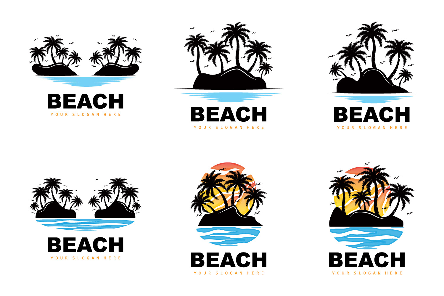 Palm Tree Logo Beach Vector Summer DesignV6