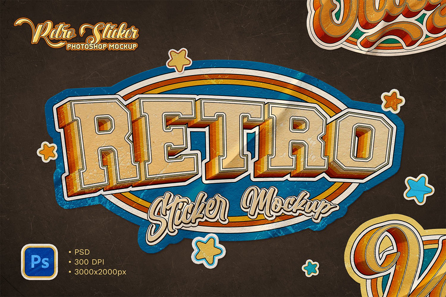 Retro Sticker Photoshop Mockup