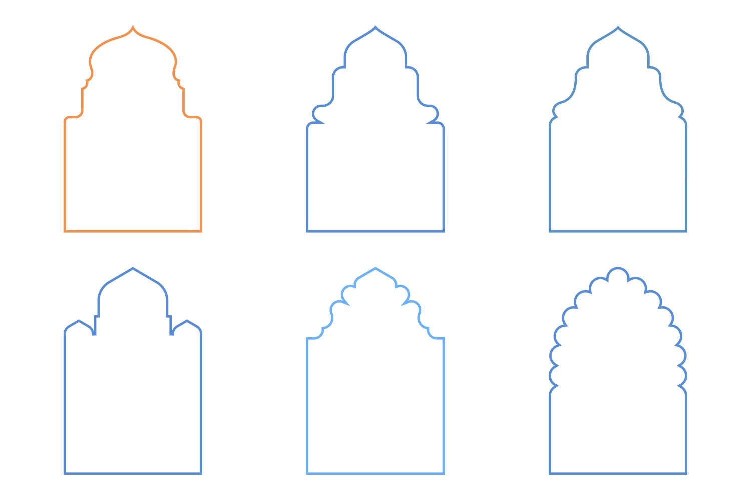 Islamic Arch Design Thin Line Set 6 - 8