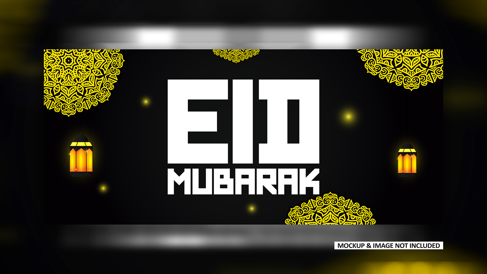 Black Eid greeting post design with bold mandala art, EPS vector design template