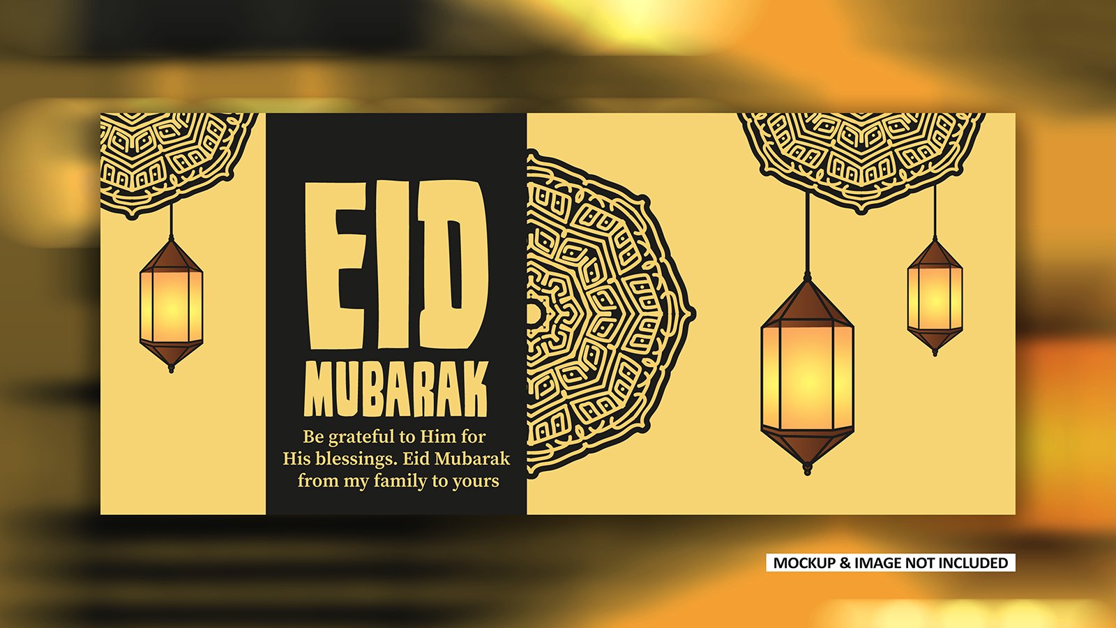 Premium Eid Mubarak greeting post design with bold mandala art, EPS vector design.