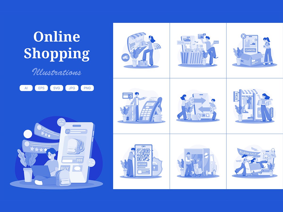 M708_ Online Shopping Illustration Pack 1