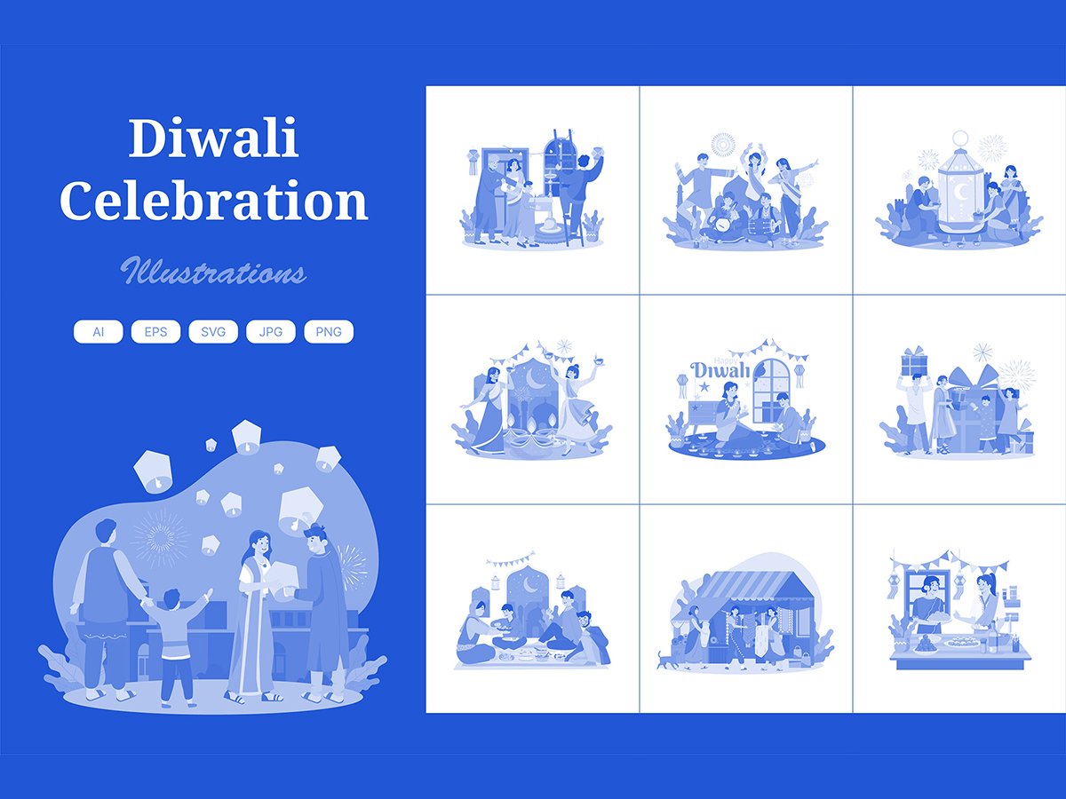 M661_ Diwali Celebration Illustration Pack 1