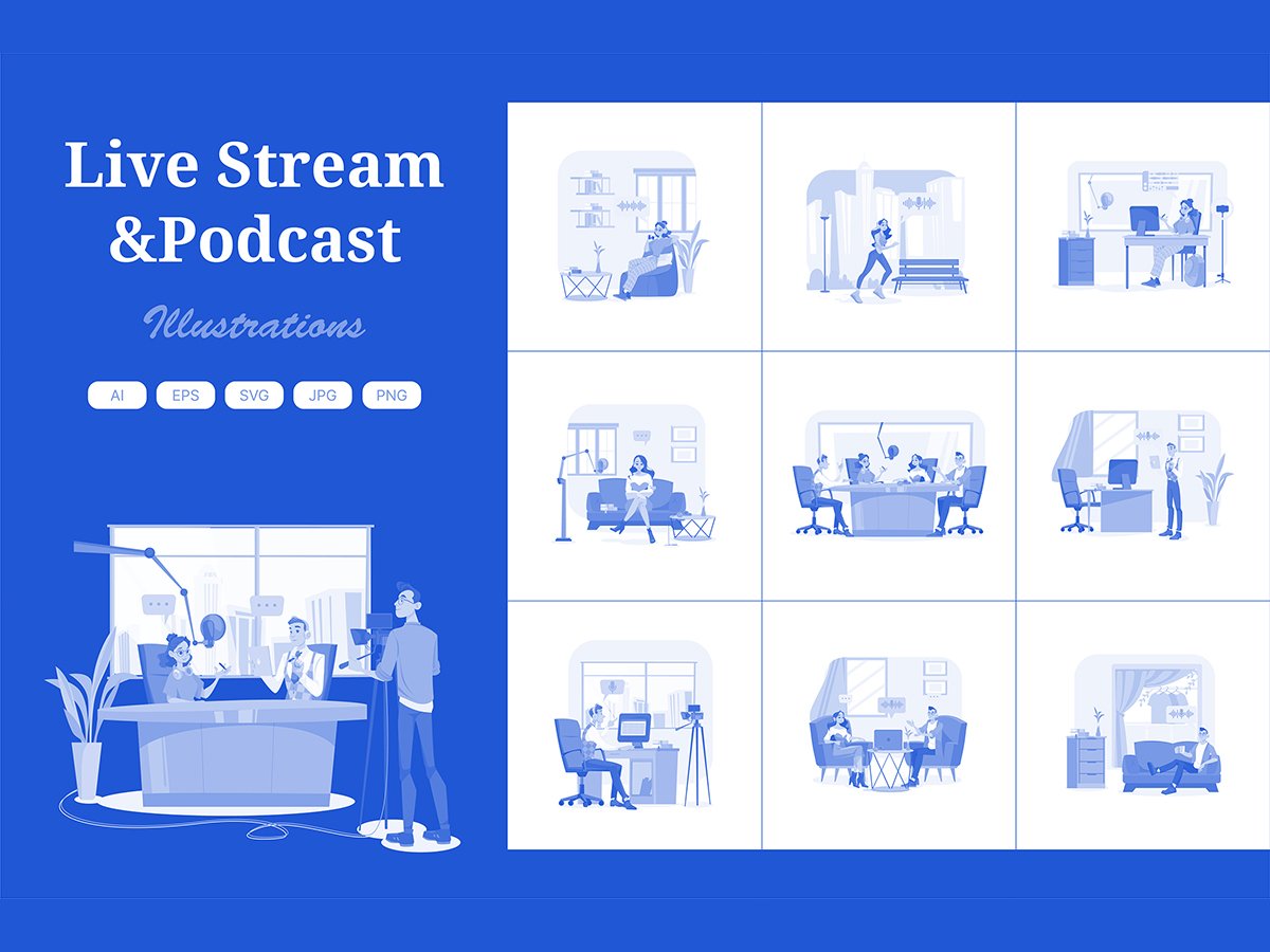 M536_ Live Stream and Podcast Illustration Pack 2