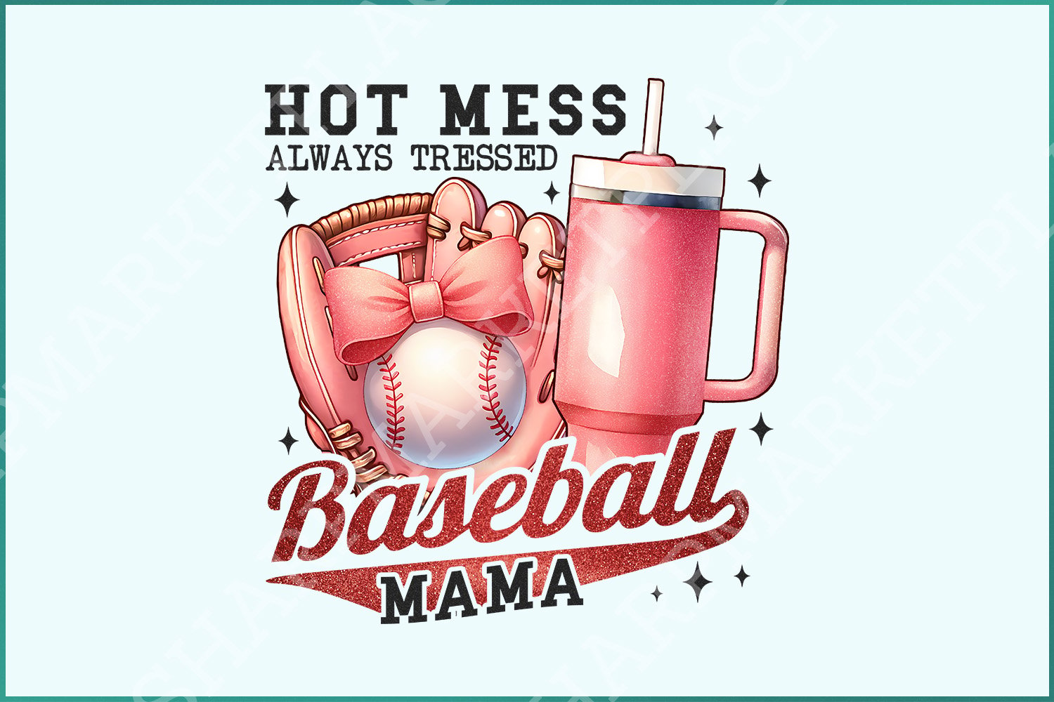 Hot Mess Mom & Baseball Mama PNG: Trending Glitter Sublimation Design, Retro Softball, Baseball