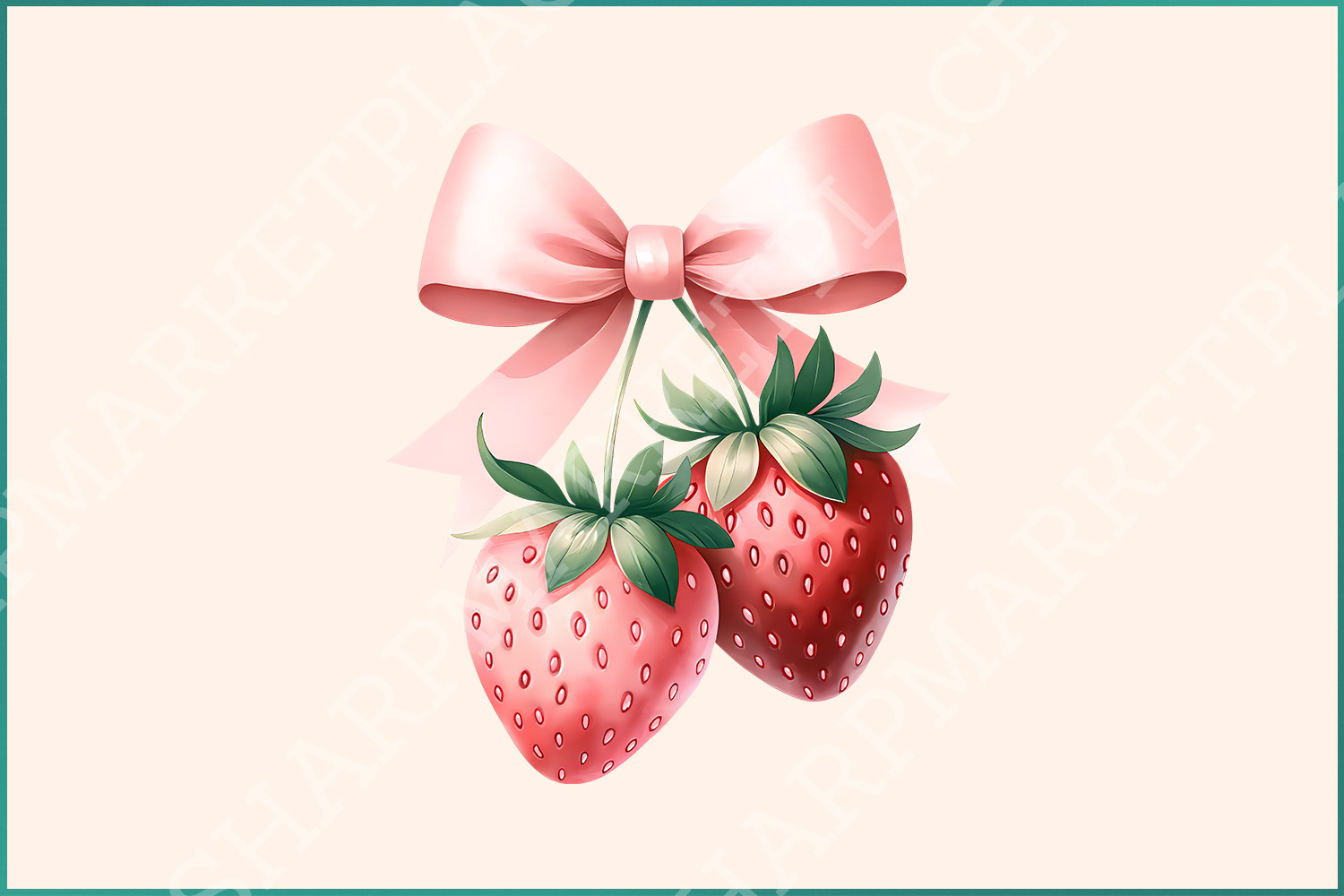 Coquette Strawberry Pink Bow PNG, Aesthetic Sublimation Design, Cottagecore Preppy PNG, Gift for