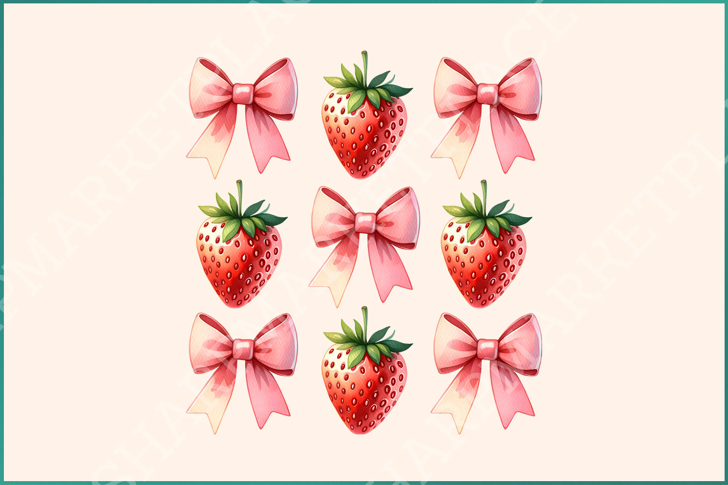 Coquette Strawberry and Pink Bow PNG - Trendy Coquette Aesthetic, Preppy Digital Download