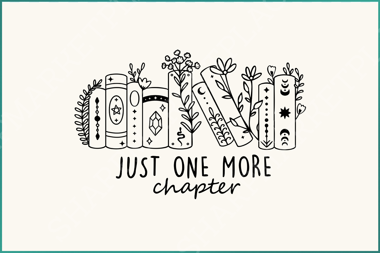 Just One More Chapter SVG, Wildflowers Book Lover Shirt Design, Celestial Witchcraft Bookshelf