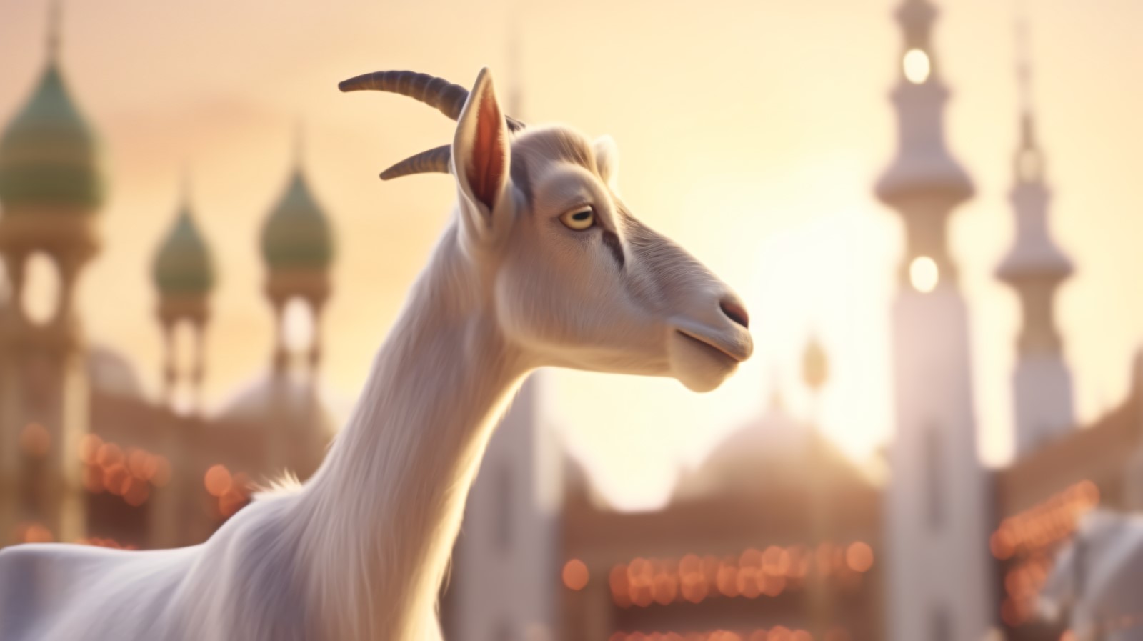 A goat in front of a Islamic mosque Background 03