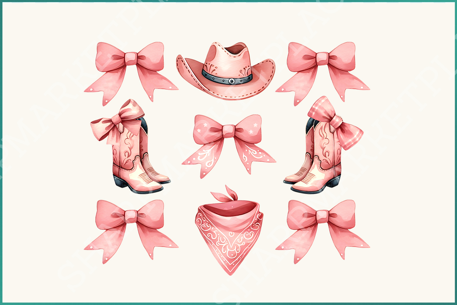 Coquette Cowgirl PNG Pink Ribbon Design, Western Sublimation Designs, Trendy Cowgirl Boots
