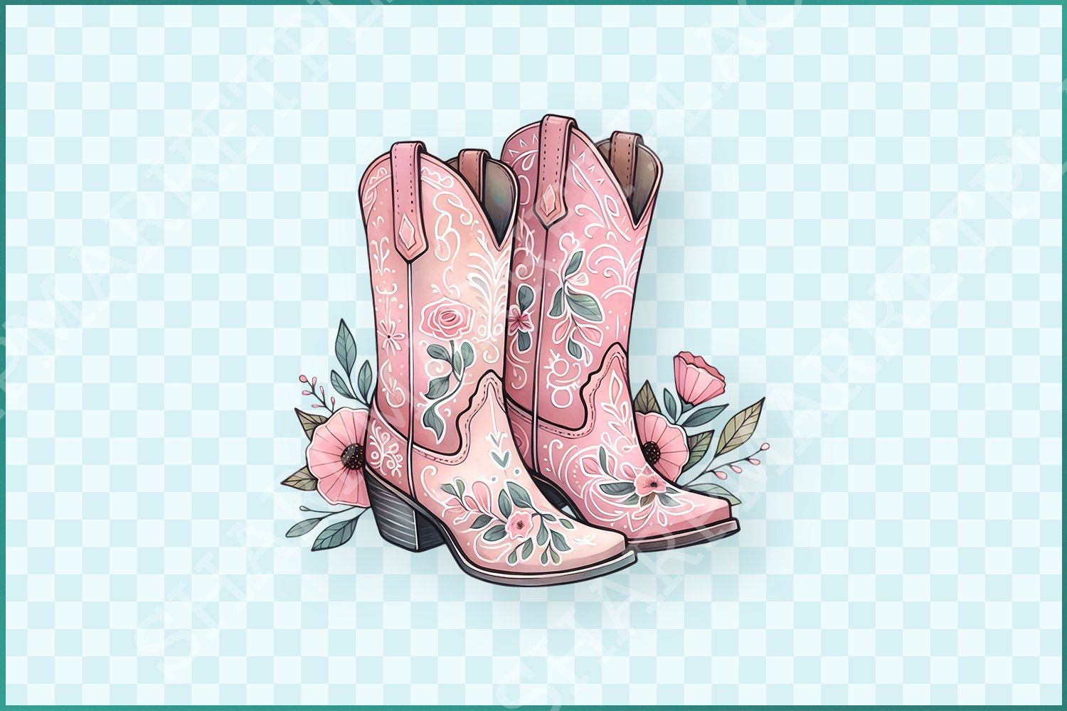 Coquette Cowgirl Boots PNG, Pink Floral Tee Clipart, Trendy Western Sublimation Design, Aesthetic