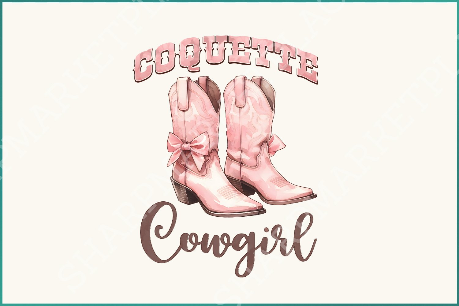 Coquette Cowgirl PNG, Pink Ribbon Tee, Aesthetic Baby Tee, Cowgirl Boots with Bows, Trendy Western