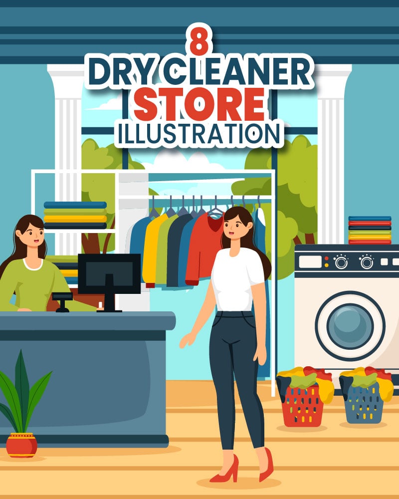 8 Dry Cleaner Store Illustration