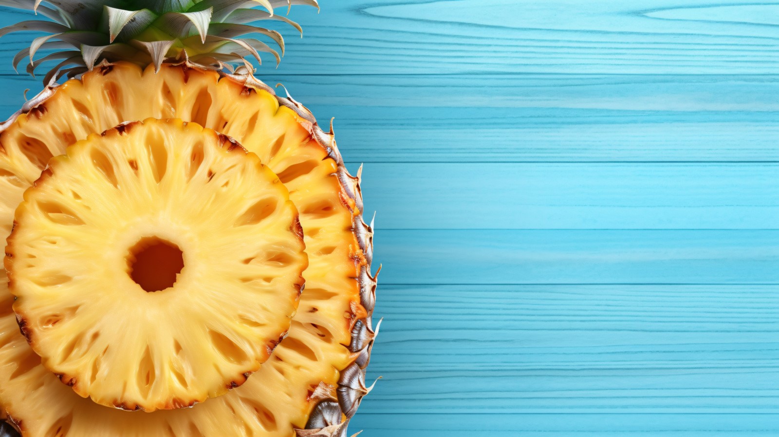 Pineapple on light blue wooden background 002