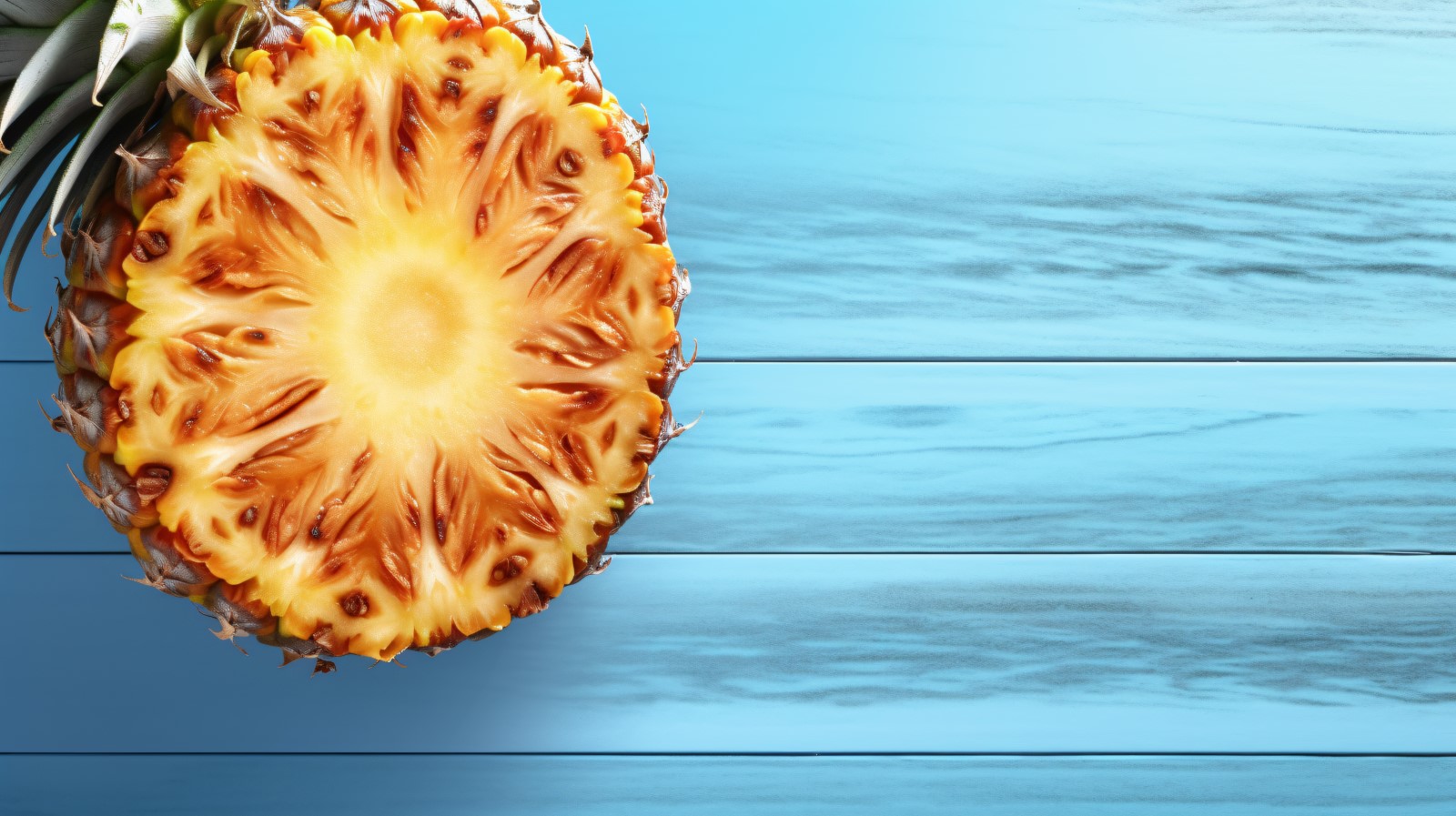 Pineapple on light blue wooden background 003