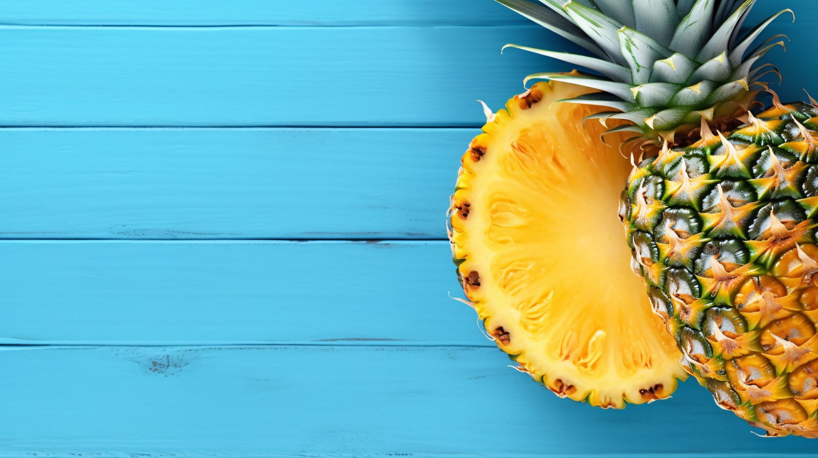 Pineapple on light blue wooden background 004