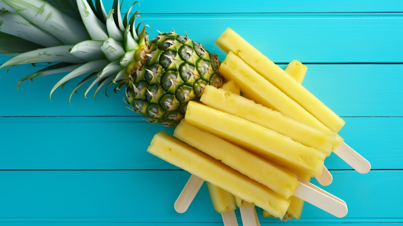 Pineapple on light blue wooden background 008