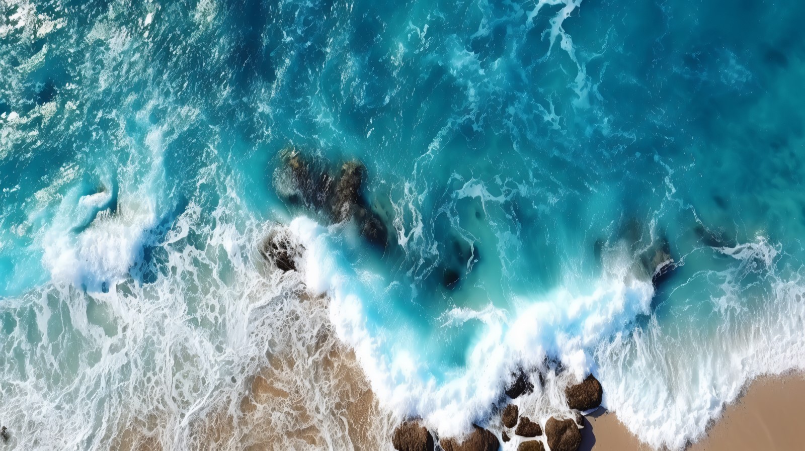 Beach scene waves surf with blue ocean sea island Aereal 016