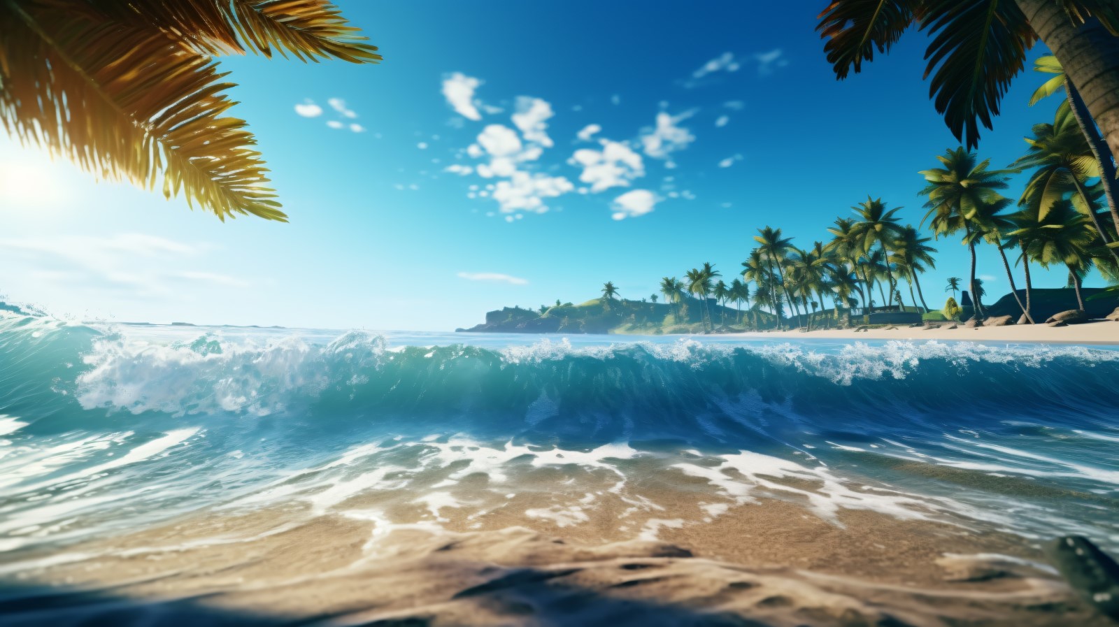 Beach scene waves surf with blue ocean sea island 064