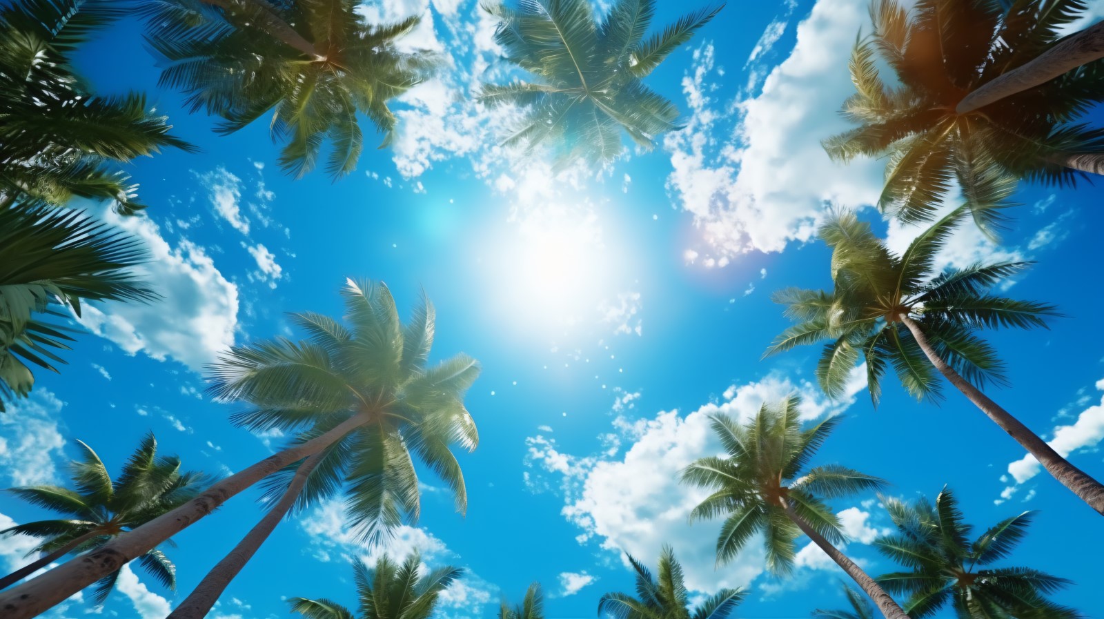 Blue sky and palm trees tropical beach and summer background 089