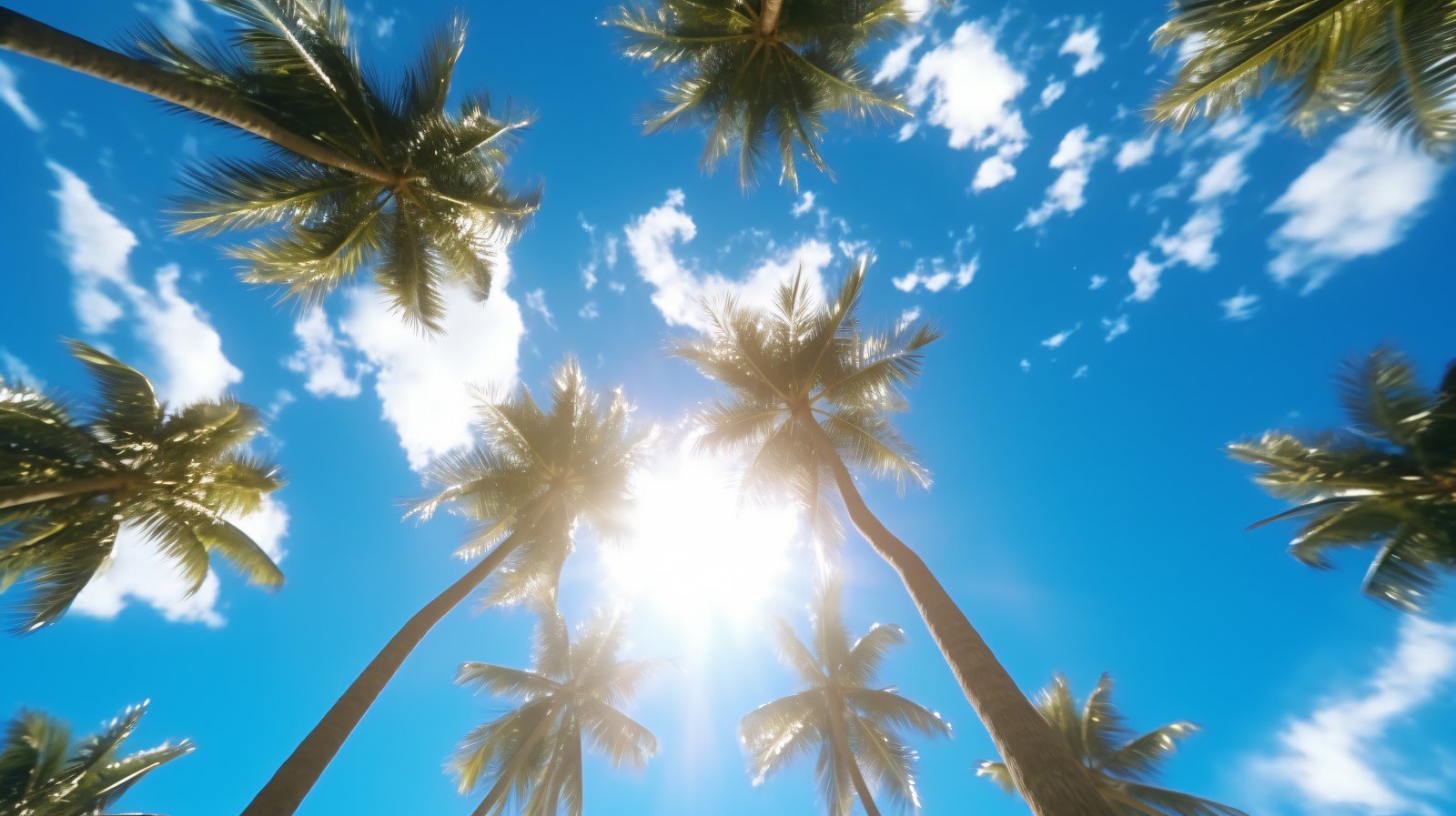 Blue sky and palm trees tropical beach and summer background 091