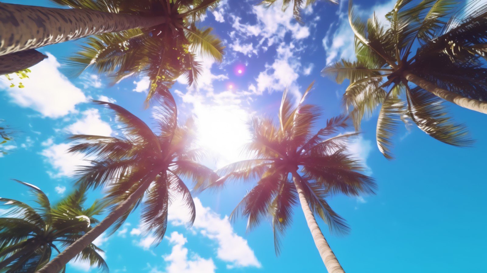 Blue sky and palm trees tropical beach and summer background 090