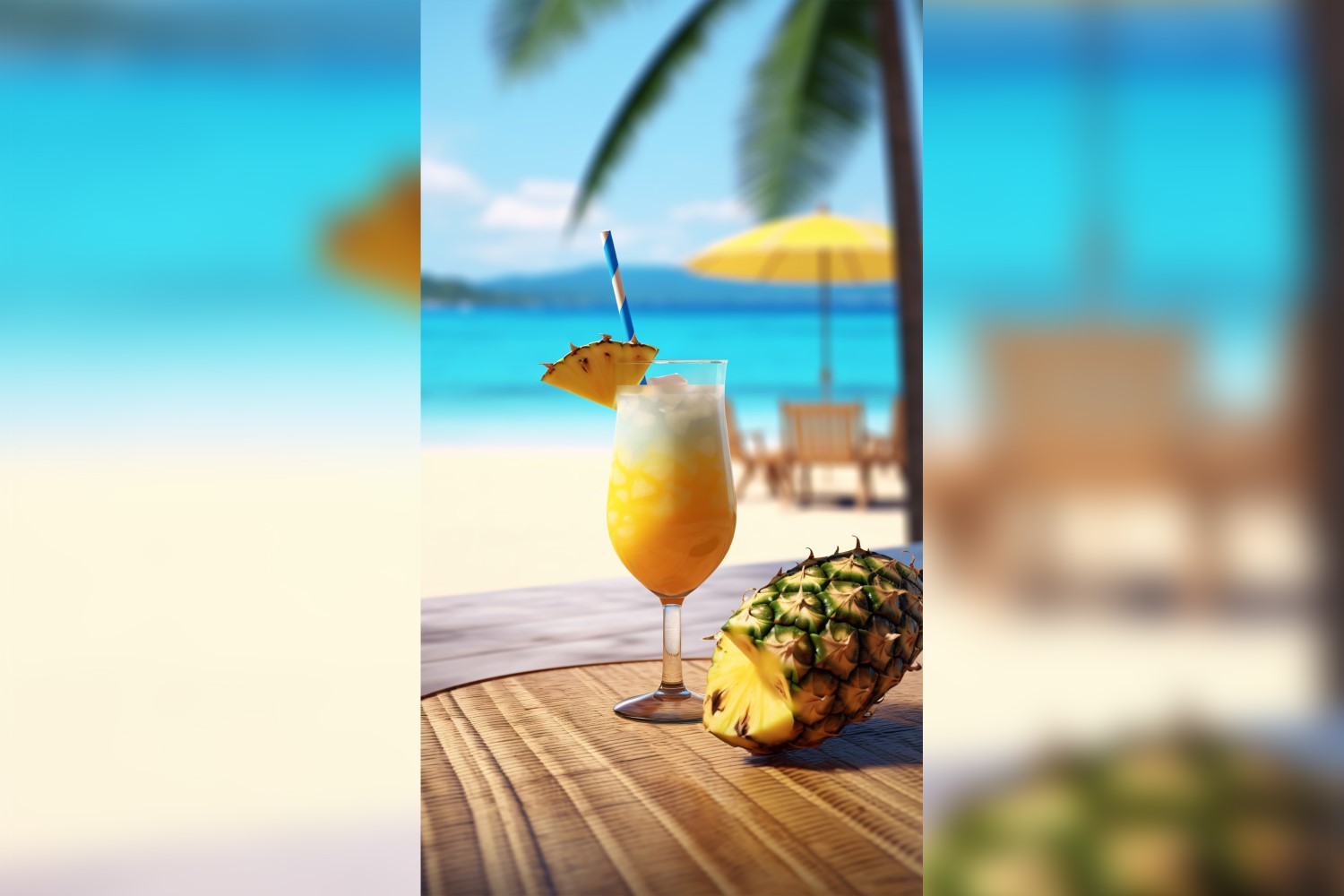 pineapple drink in cocktail glass and sand beach scene 131