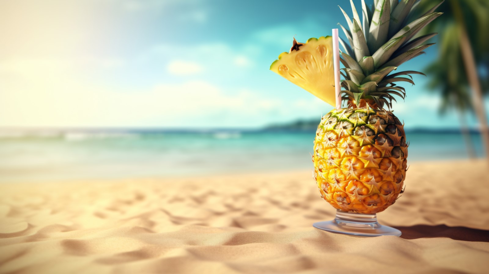pineapple drink in cocktail glass and sand beach scene 141