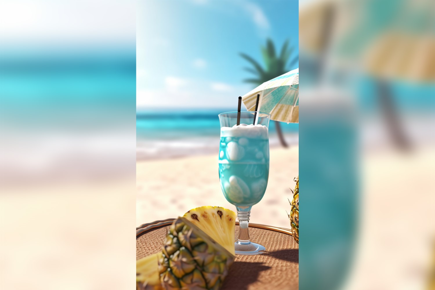 pineapple drink in cocktail glass and sand beach scene 137