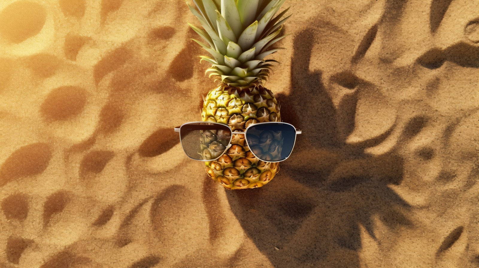 Halved pineapple and a sunglass kept on the sand 172