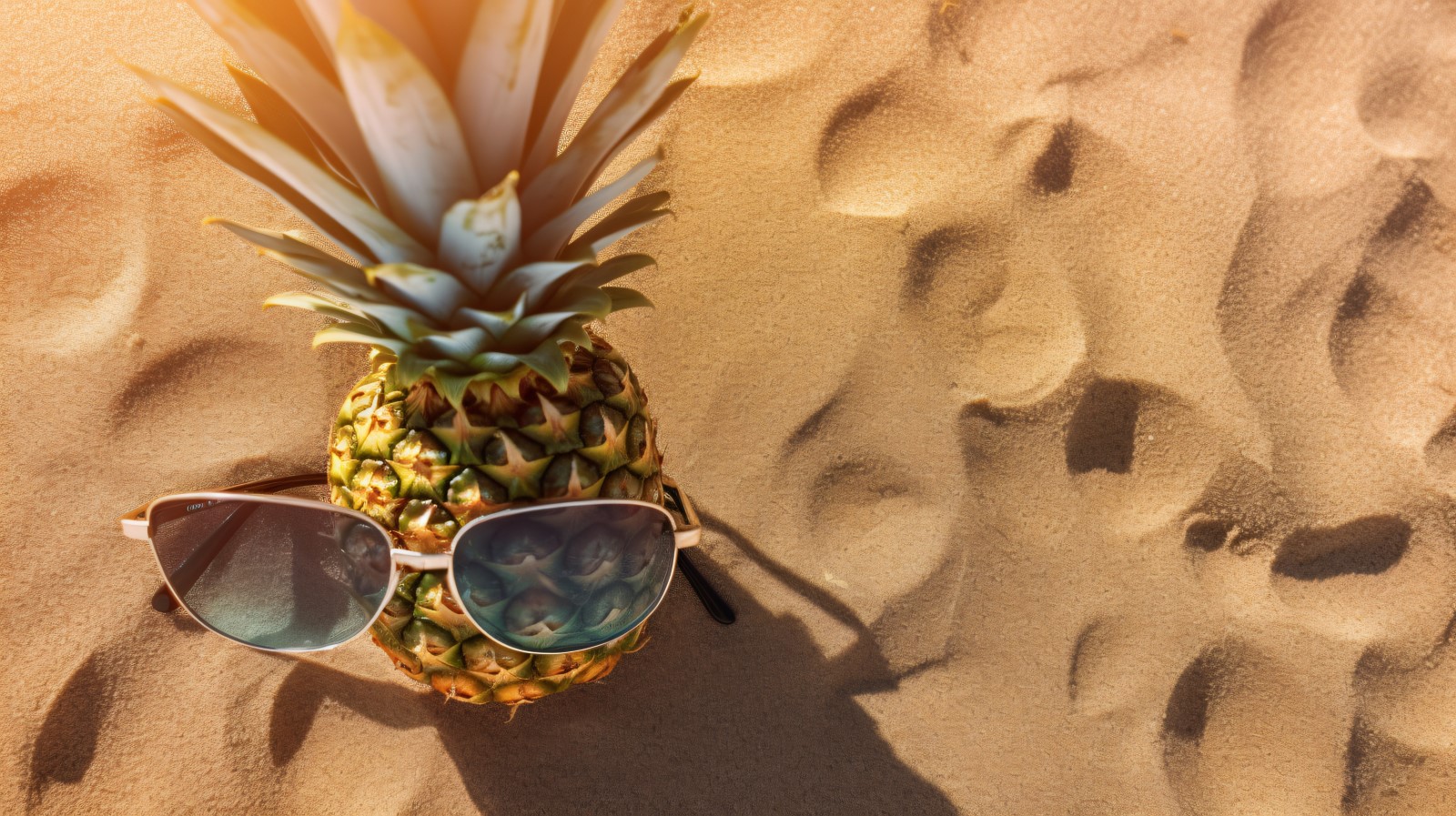 Halved pineapple and a sunglass kept on the sand 173