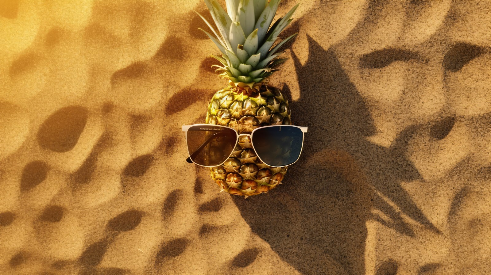 Halved pineapple and a sunglass kept on the sand 170