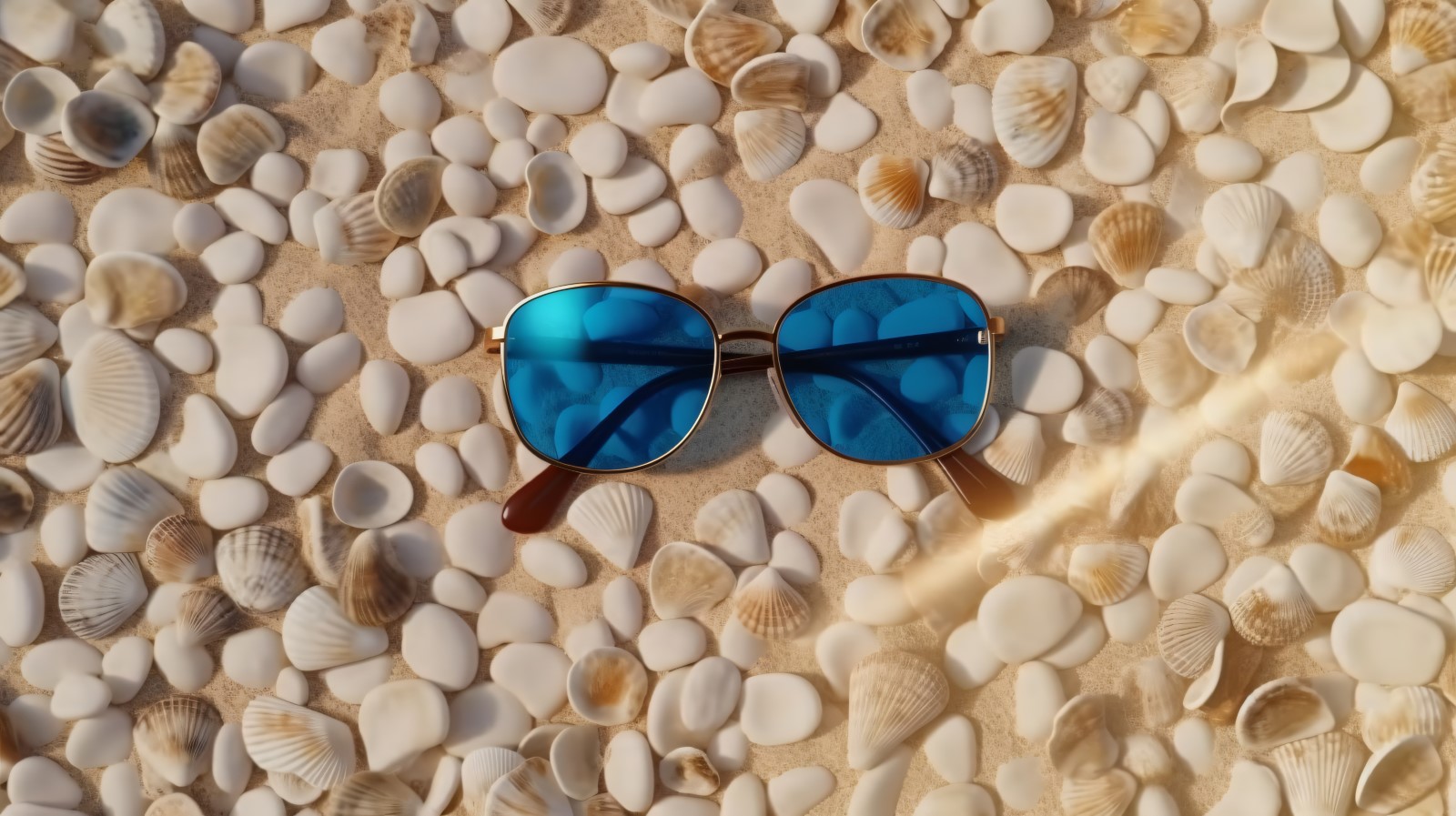 Sunglasses seashells and beach accessories on sandy beach 198