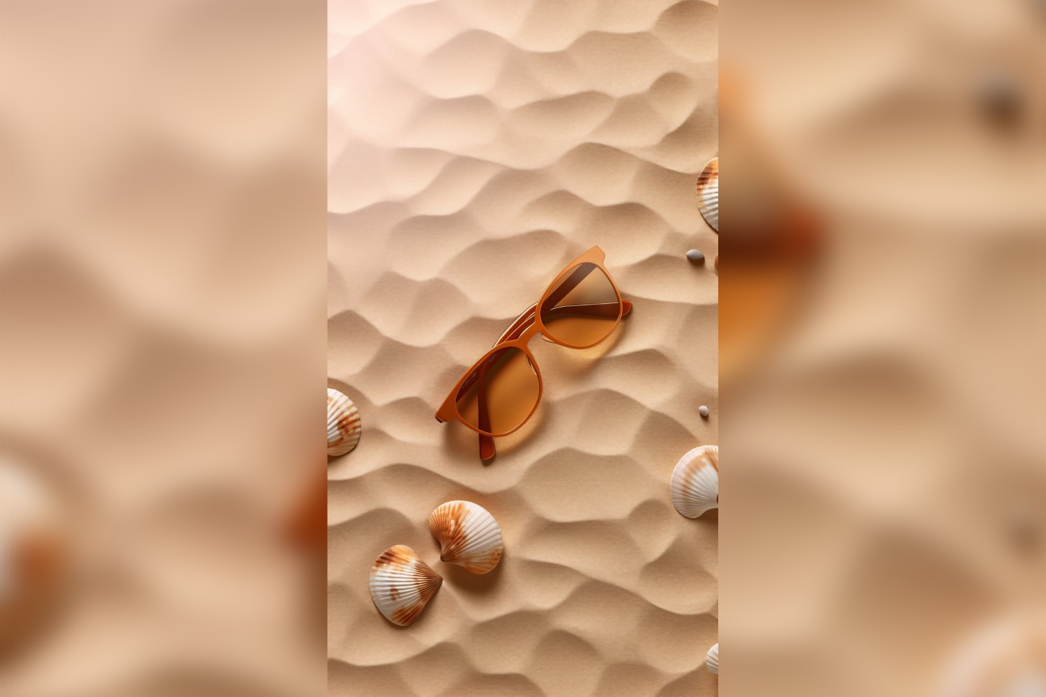 Sunglasses seashells and beach accessories on sandy beach 192