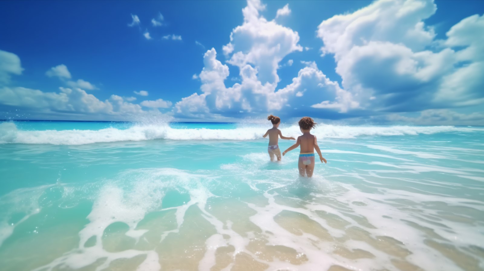 Kids playing with sand in beach scene 226