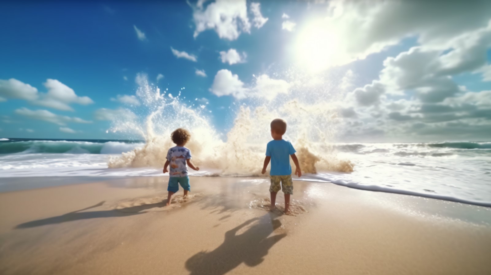 Kids playing with sand in beach scene 236