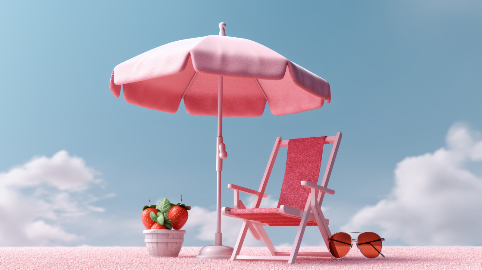 Beach summer Outdoor Beach chair with pink umbrella 238