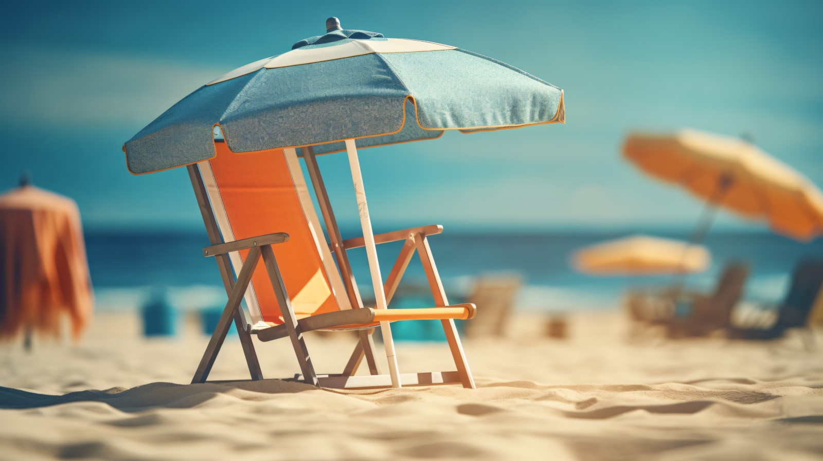 Beach summer Outdoor Beach chair with umbrella sunny day 245