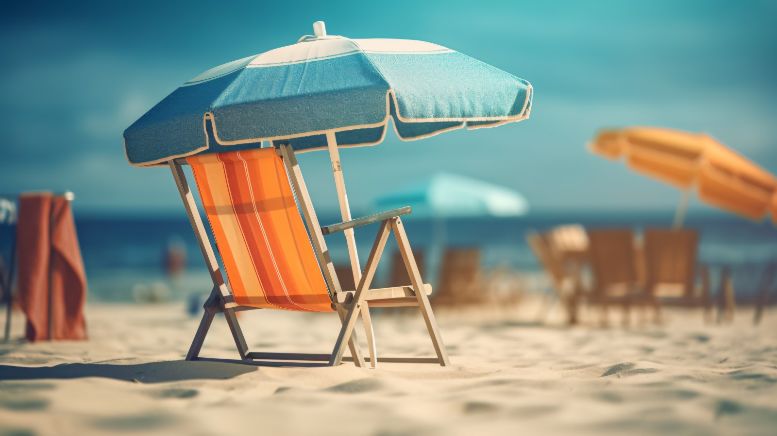 Beach summer Outdoor Beach chair with umbrella sunny day 254