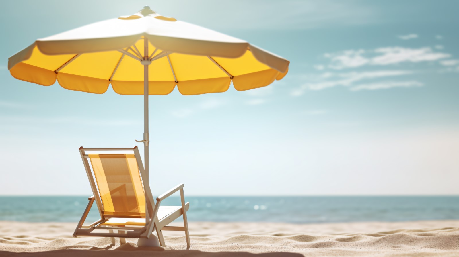 Beach summer Outdoor Beach chair with Yellow umbrella sunny day 258