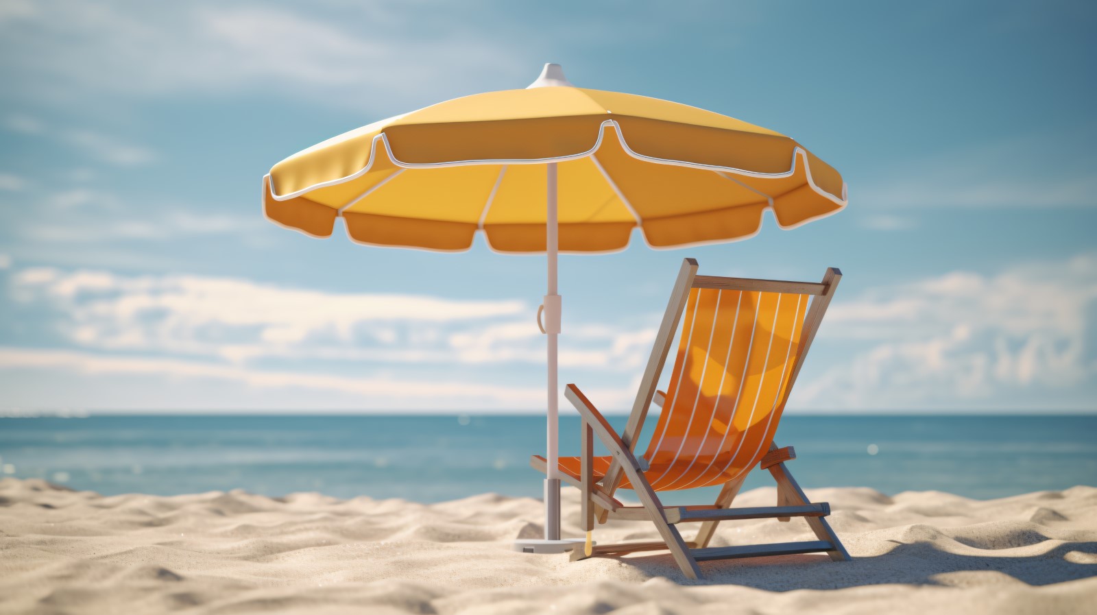 Beach summer Outdoor Beach chair with Yellow umbrella sunny day 259