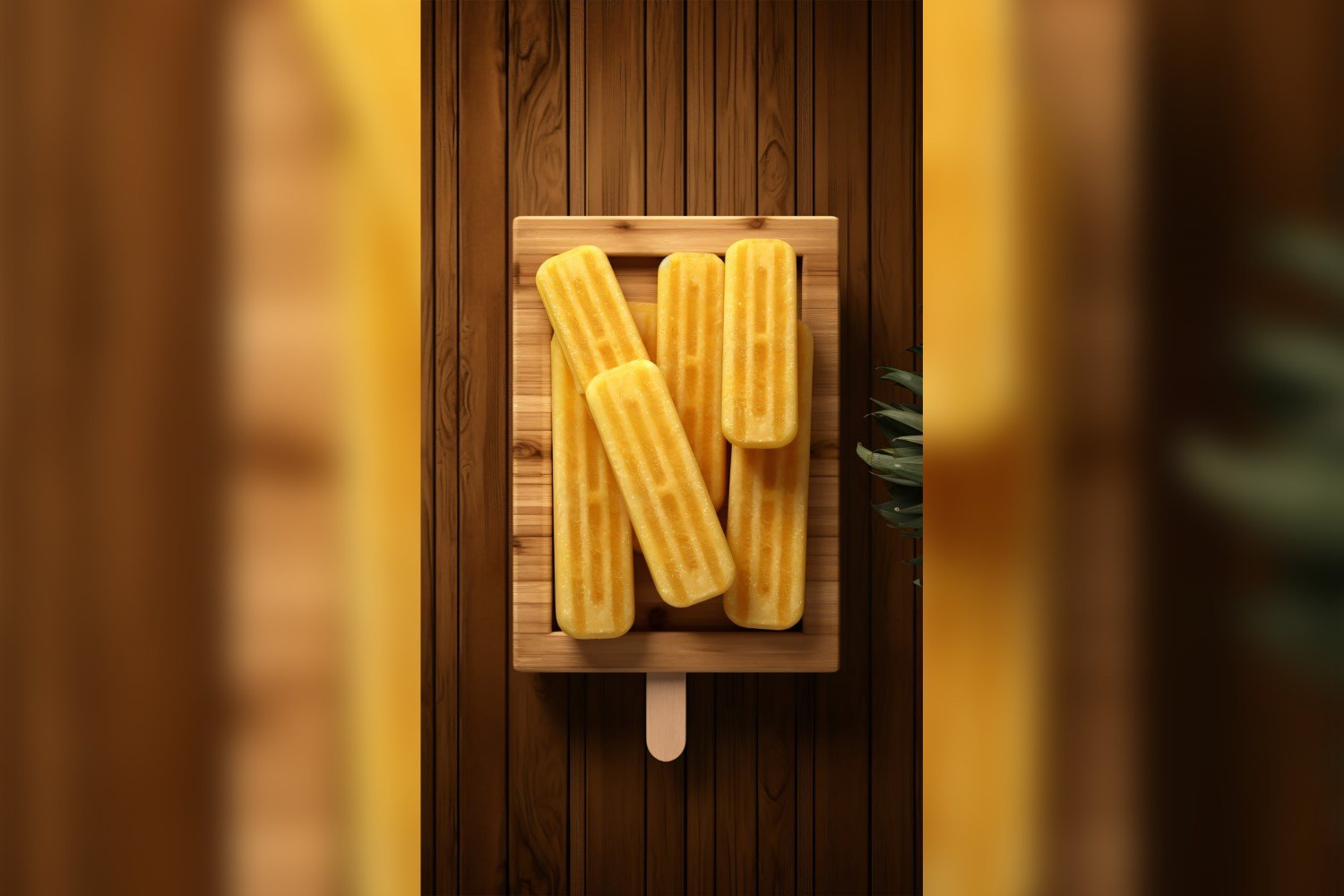 Pineapple popsicle on wooden background summer fruit concept 273