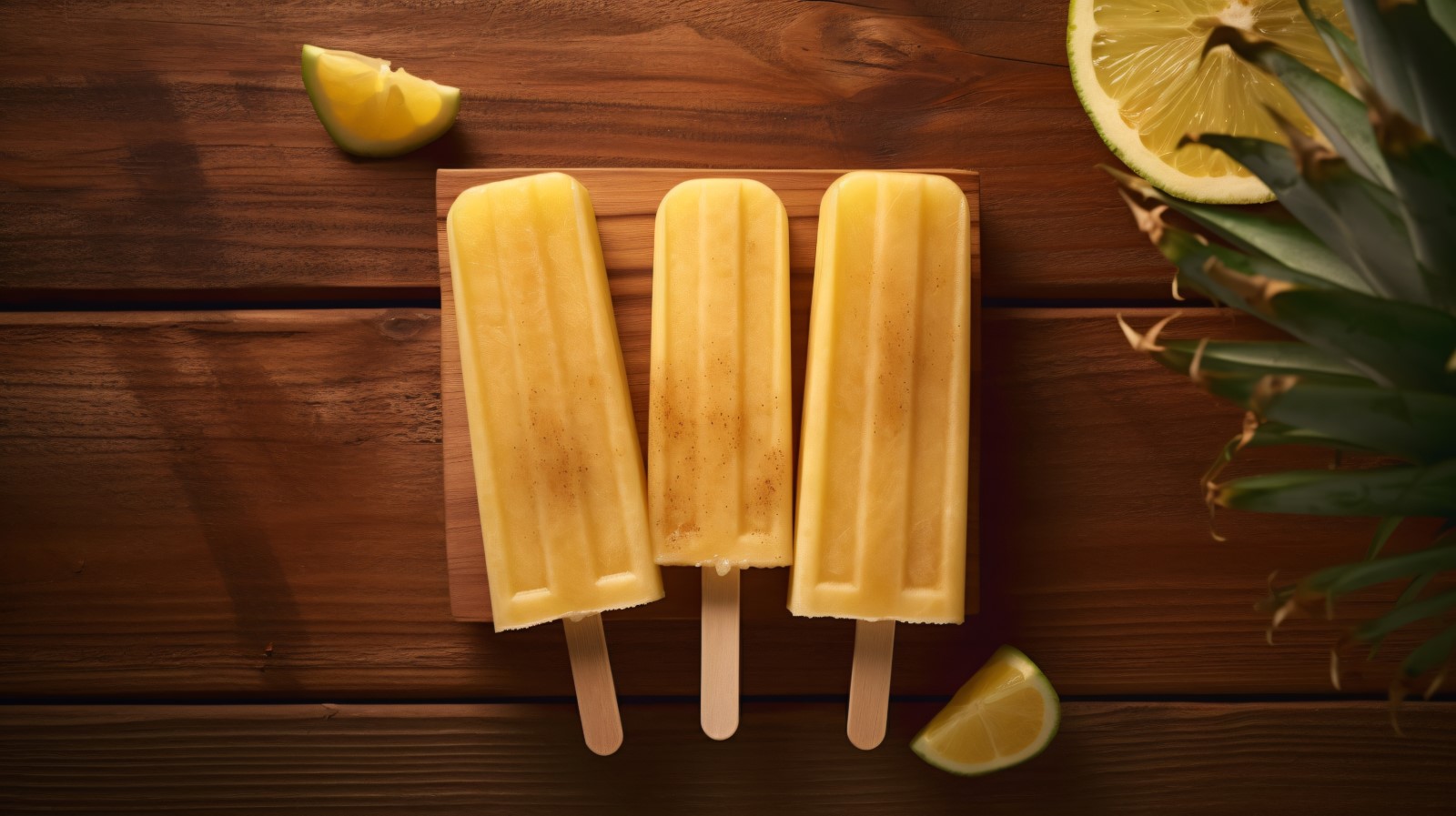 Pineapple popsicle on wooden background summer fruit concept 274