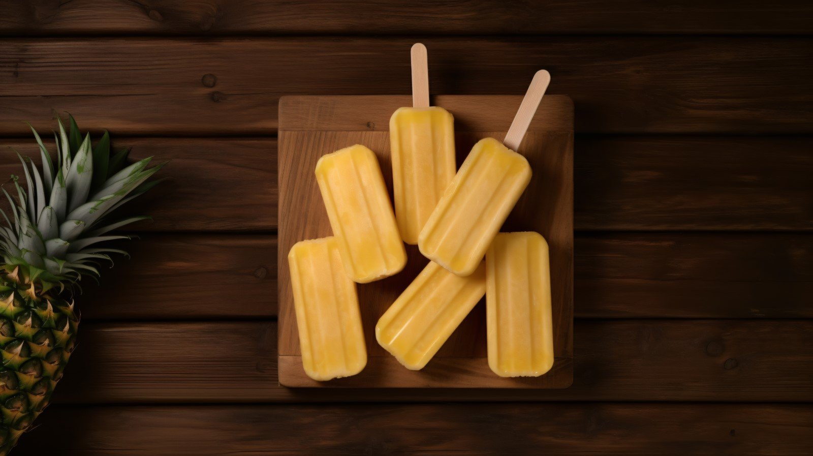 Pineapple popsicle on wooden background summer fruit concept 276